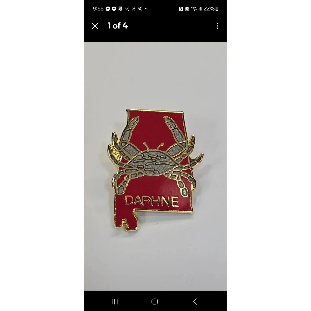 Daphne Alabama Travel Souvenir Lapel Pin Map Shape Mobile Bay Crab Enamel Pin #4